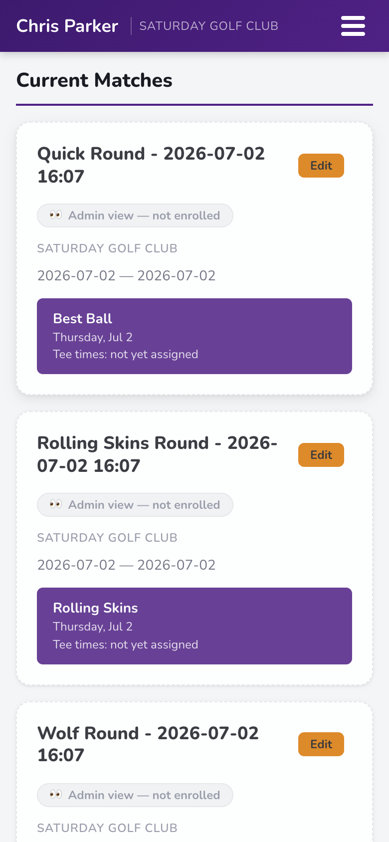 Dashboard with active rounds to resume