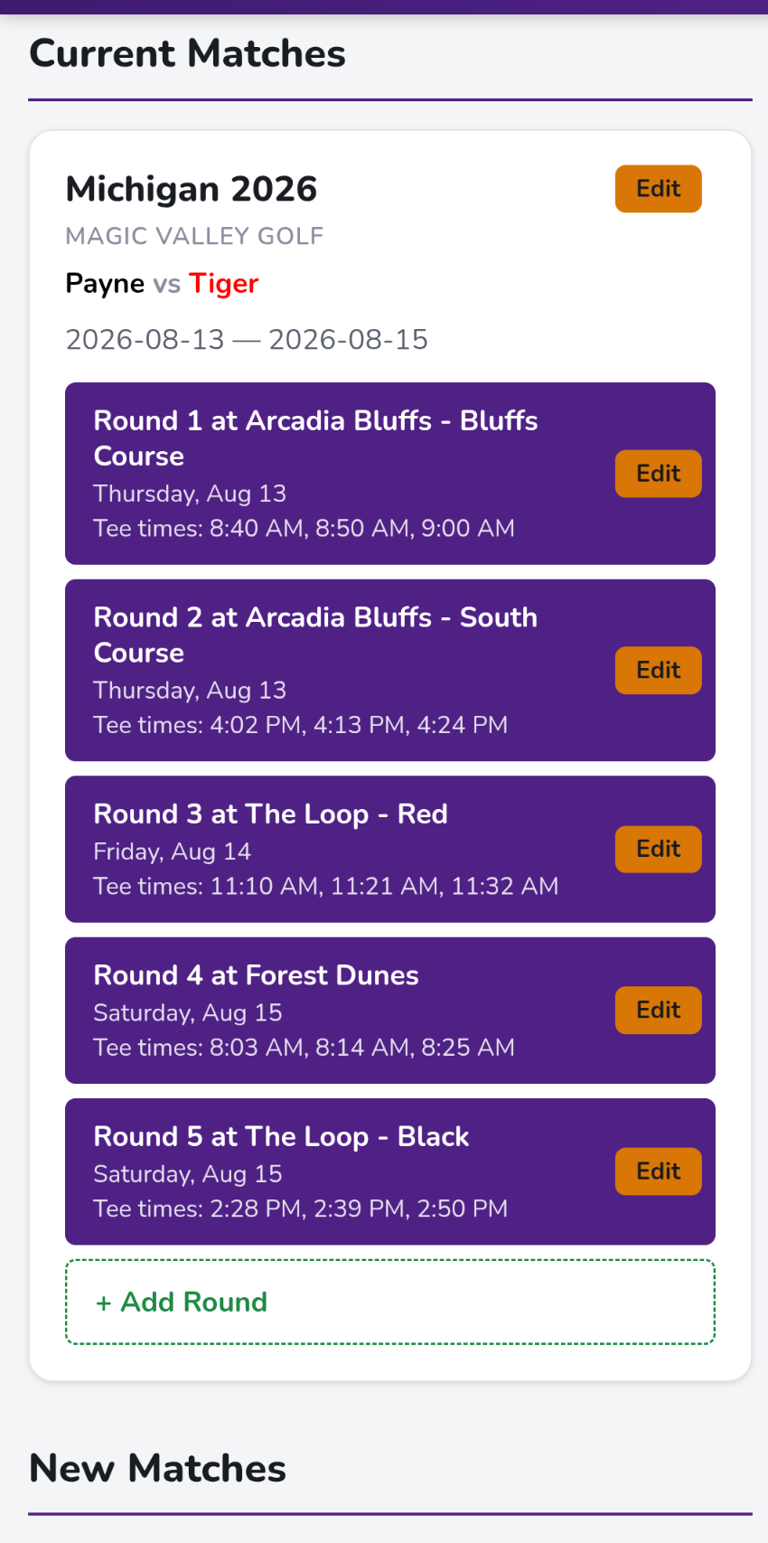 Sandbagger tournament dashboard